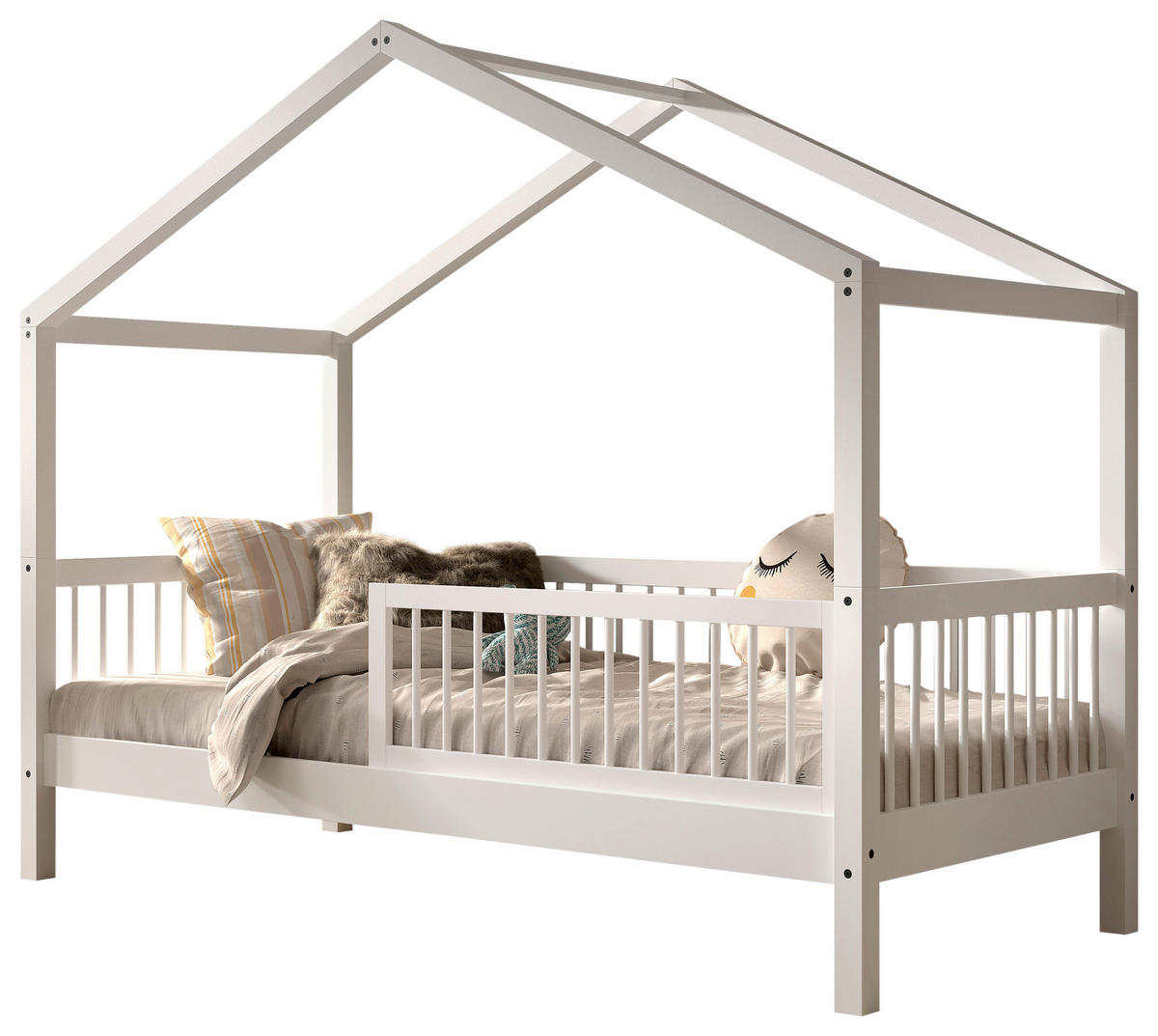 HAUSBETT Absturzsicherung, Rollrost 90/200 cm  - Naturfarben/Weiß, MODERN, Holz (90/200cm) - MID.YOU