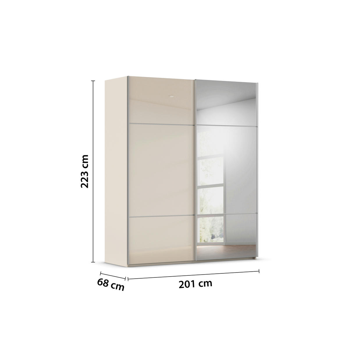 SCHWEBETÜRENSCHRANK in Champagner  - Champagner/Alufarben, Konventionell, Glas/Holzwerkstoff (201/223/68cm) - Novel