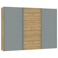 SCHWEBETÜRENSCHRANK 303/220/65 cm 3-türig Eichefarben, Salbeigrün  - Eichefarben/Salbeigrün, Design, Holzwerkstoff/Metall (303/220/65cm) - Jutzler