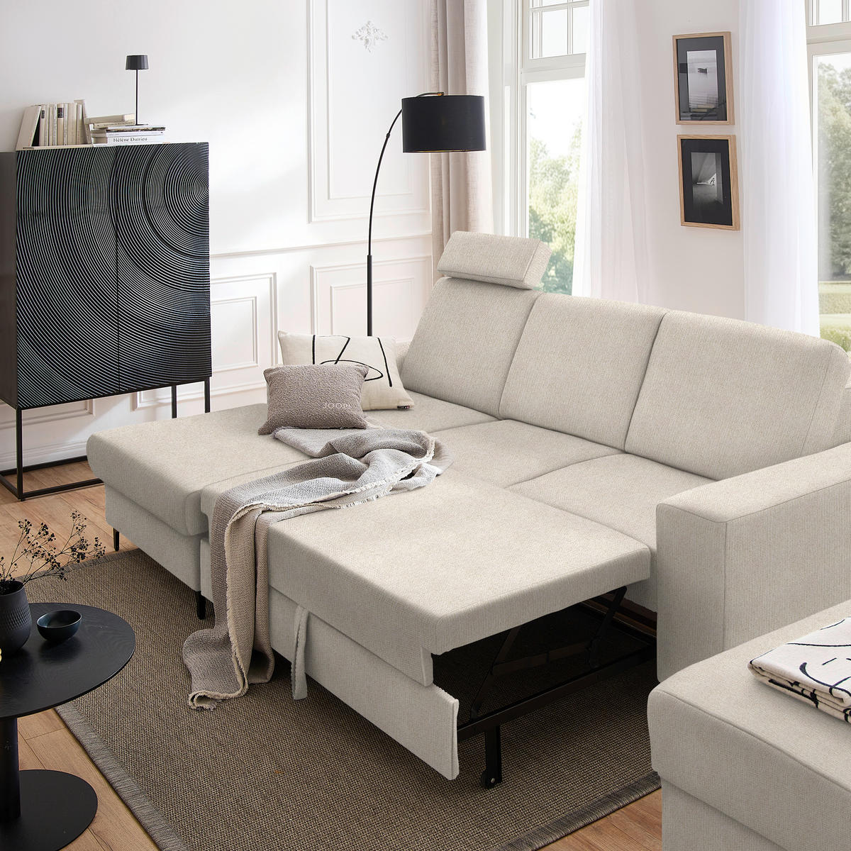 ECKSOFA in Webstoff Beige  - Beige/Schwarz, Konventionell, Textil/Metall (167/247cm) - Stylife