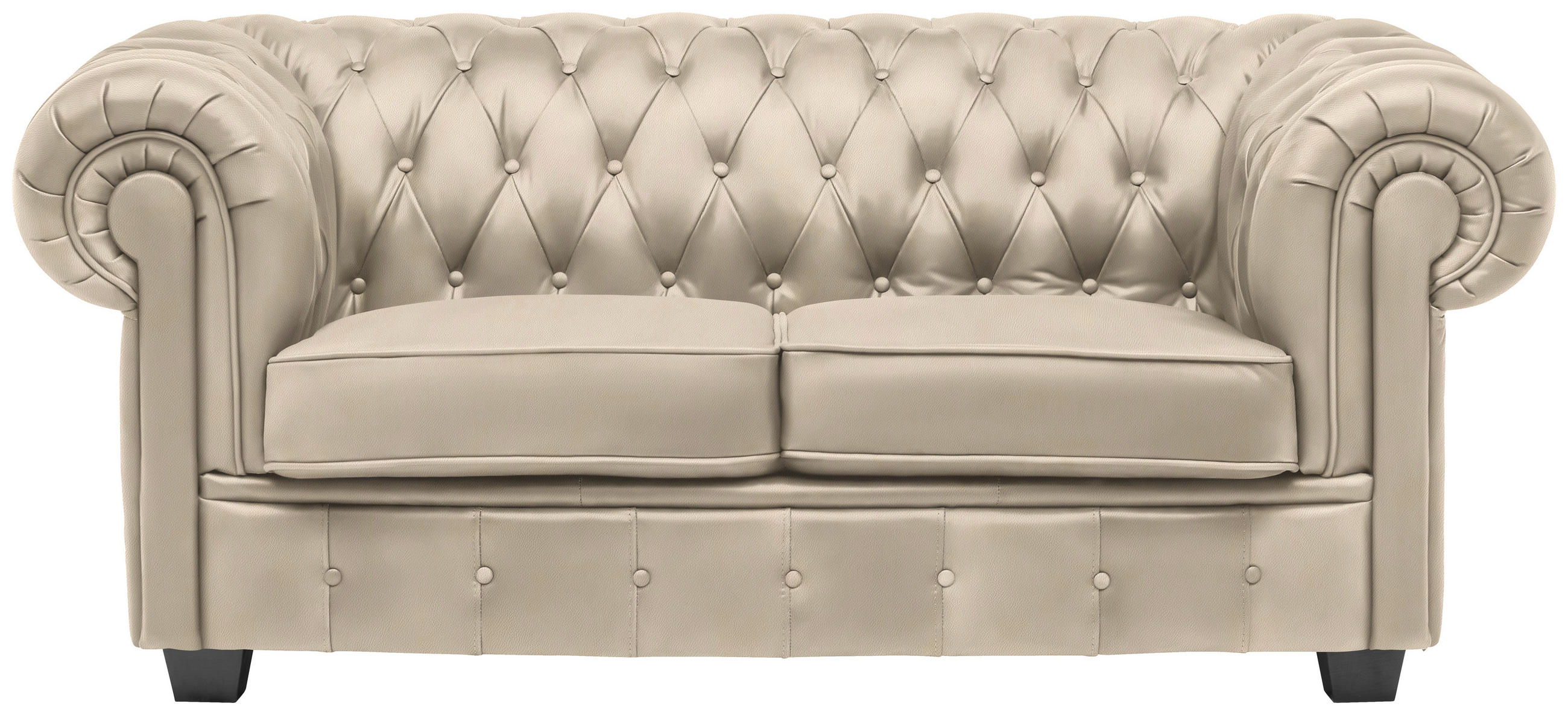 CHESTERFIELD-SOFA in Lederlook Creme  - Wengefarben/Creme, Lifestyle, Holz/Textil (180/76,5/96cm) - Landscape