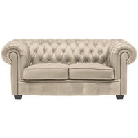 CHESTERFIELD-SOFA in Lederlook Creme  - Wengefarben/Creme, Lifestyle, Holz/Textil (180/76,5/96cm) - Landscape