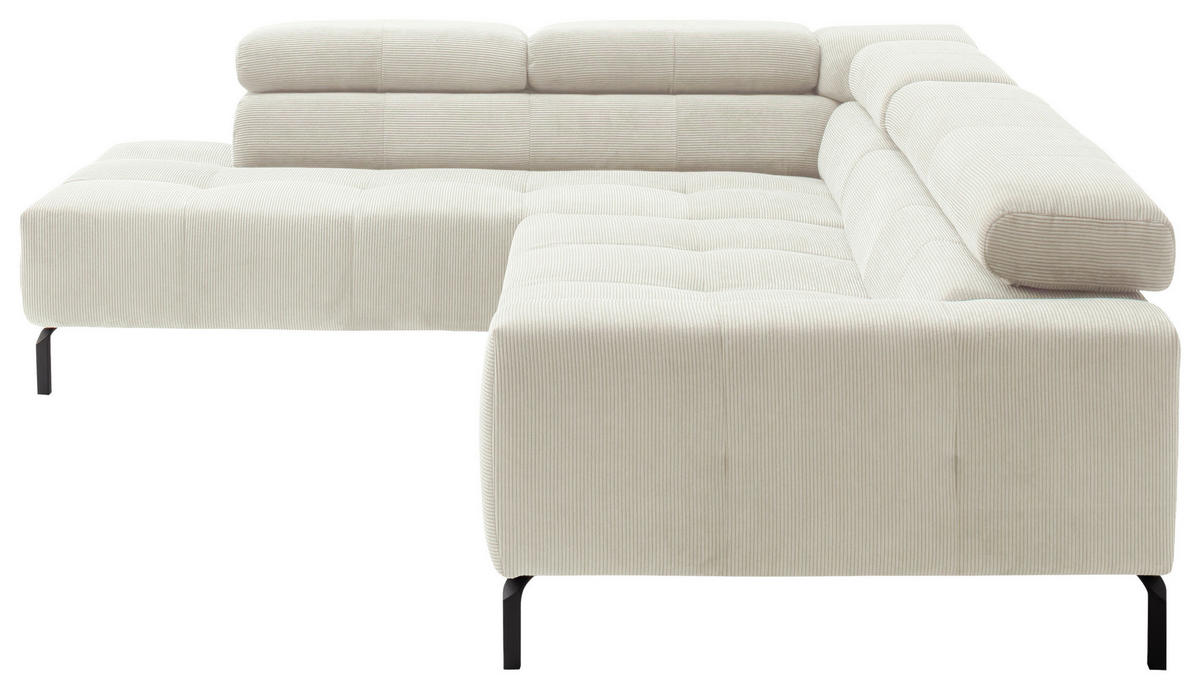 SEDEŽNA GARNITURA, rebrasti žamet bela  - črna/bela, Moderno, kovina/tekstil (308-311/219cm) - Pure Home Comfort