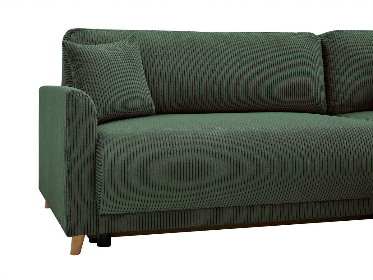 ECKSOFA MILOS Grün Cord Rückenkissen, Bettkasten, Schlaffunktion, Rücken echt  - Naturfarben/Grün, Design, Textil (224/148cm) - P & B