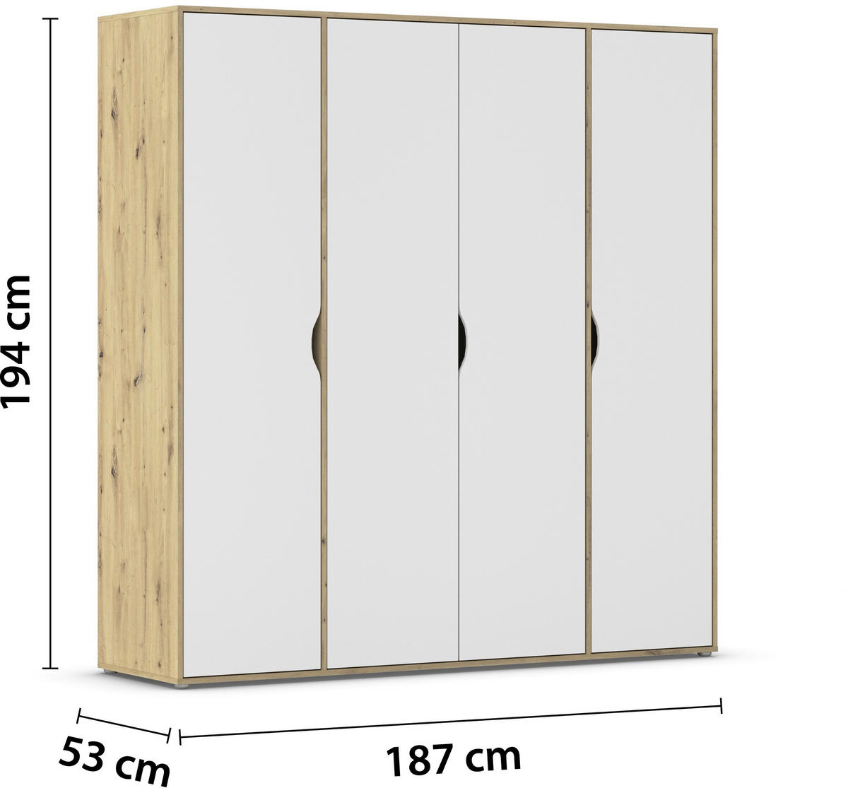 DREHTÜRENSCHRANK in Weiss, Eiche Artisan  - Weiss/Eiche Artisan, Basics, Holzwerkstoff (187/194/53cm) - Boxxx