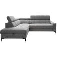 ECKSOFA  in Struktur Grau Bettkasten, Kopfteilverstellung, Liegefläche im Originalstoff  212/254 cm  - Schwarz/Grau, MODERN, Textil/Metall (212/254cm) - Carryhome