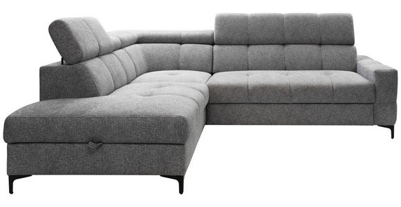 ECKSOFA  in Struktur Grau Bettkasten, Kopfteilverstellung, Liegefläche im Originalstoff  212/254 cm  - Schwarz/Grau, MODERN, Textil/Metall (212/254cm) - Carryhome