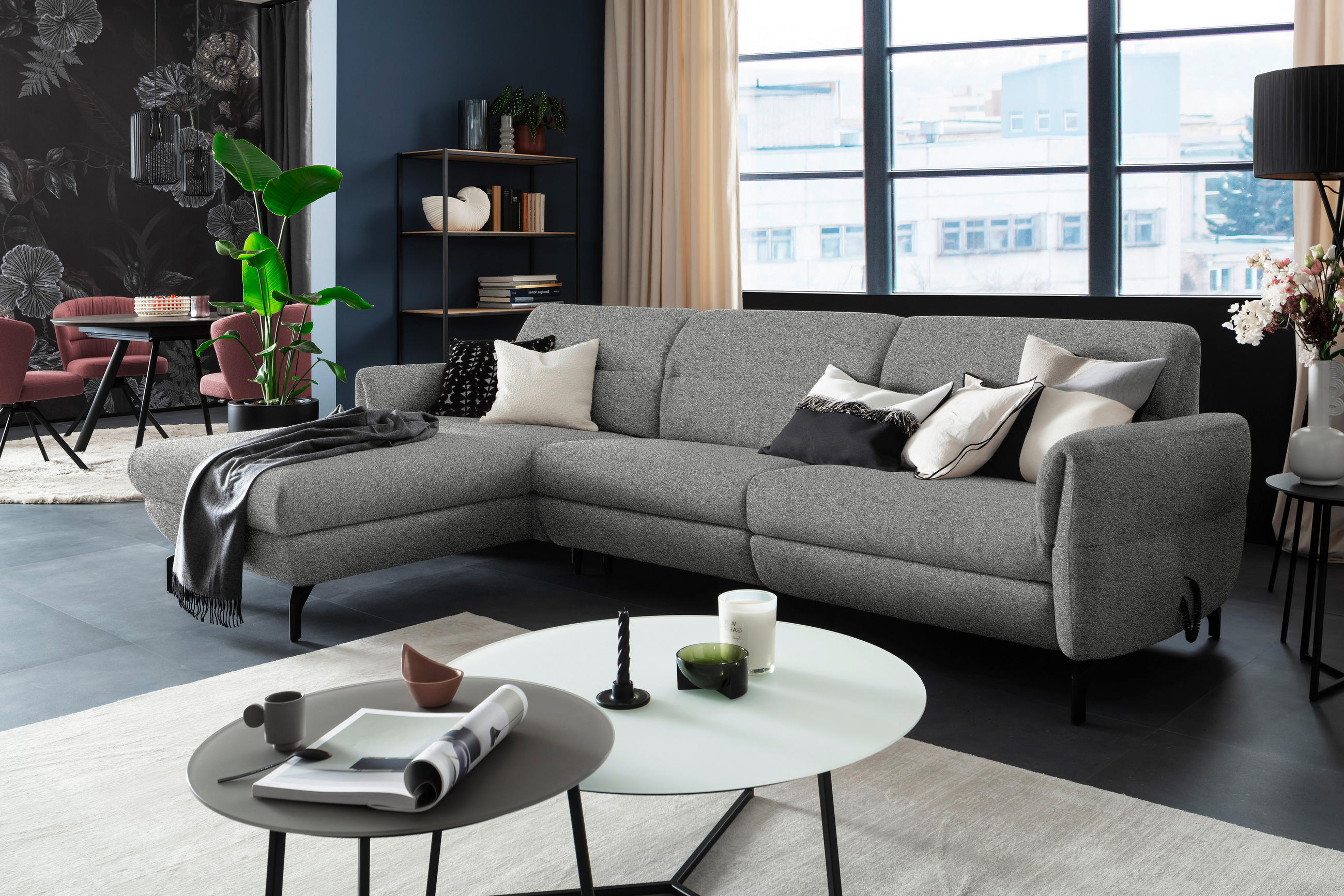 ECKSOFA in Chenille Grau  187/299 cm  - Schwarz/Grau, Design, Textil/Metall (187/299cm) - Schöner Wohnen