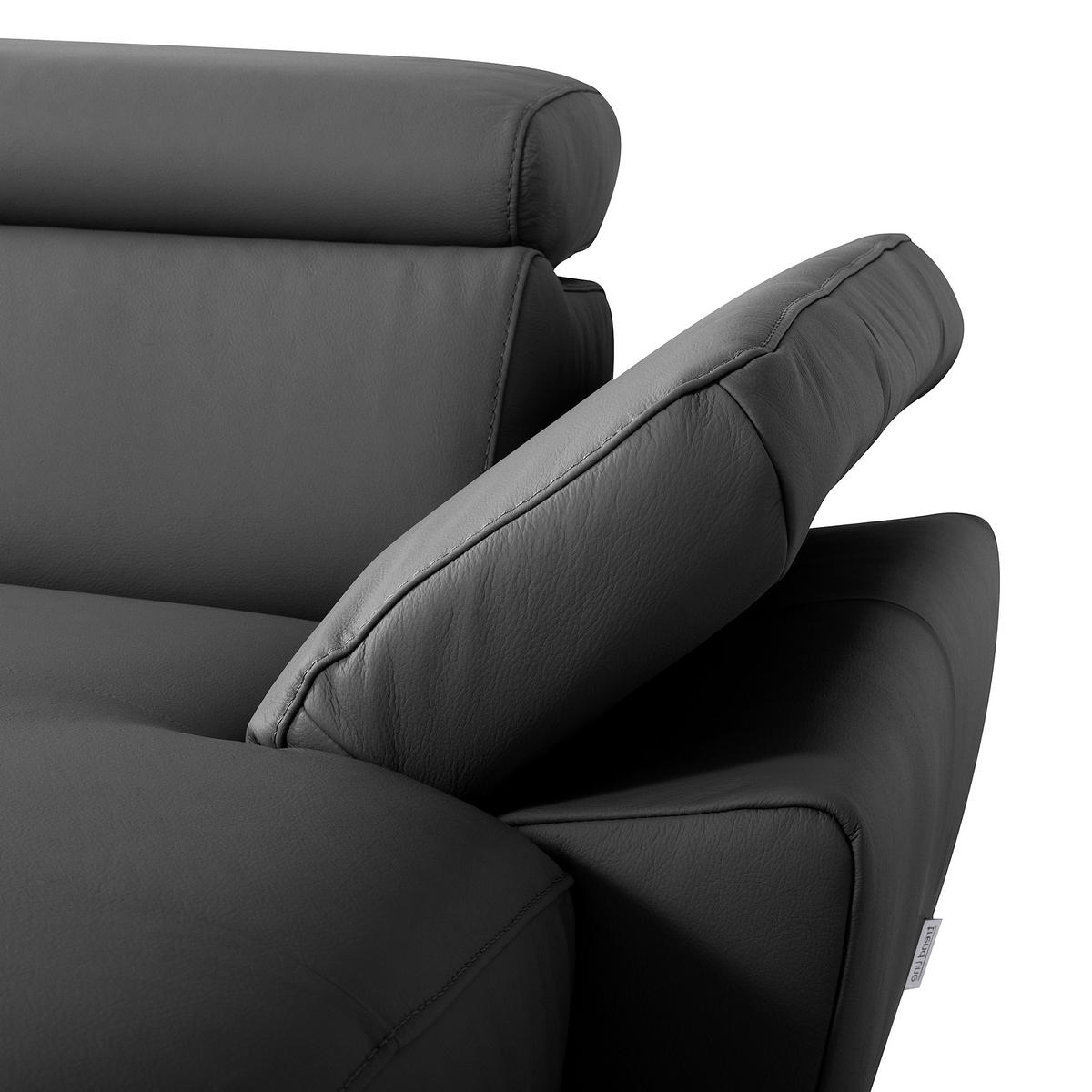ECKSOFA SONO Schwarz Echtleder Lederlook Armteilverstellung, Kopfteilverstellung  - Chromfarben/Schwarz, Design, Leder/Textil (252/179cm) - Livetastic
