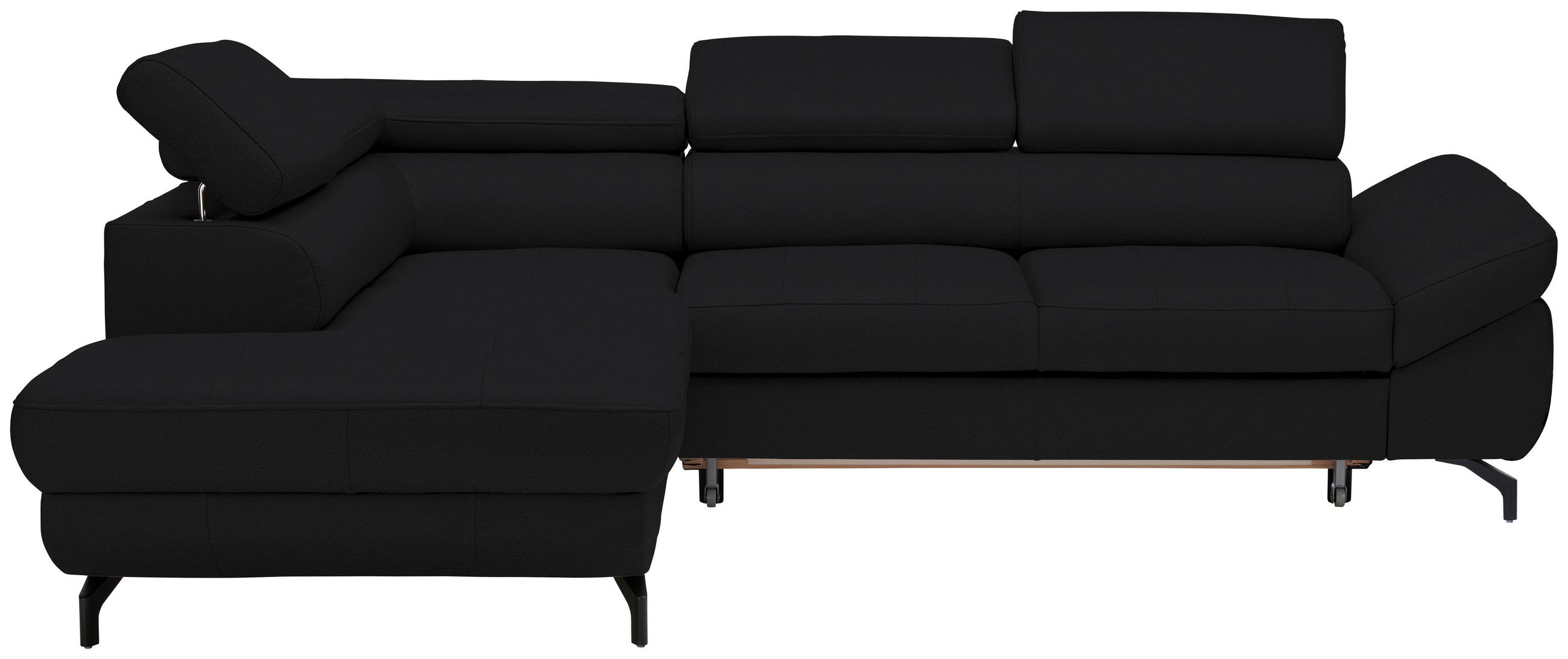 ECKSOFA in Echtleder Schwarz  - Schwarz, Design, Leder/Metall (220/270cm) - Novel