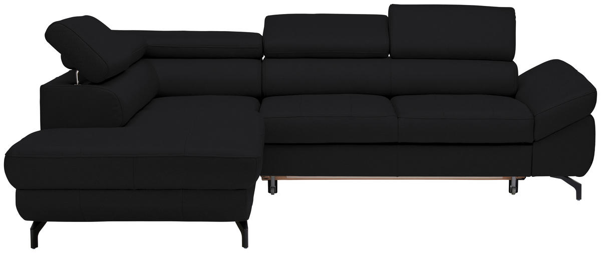 ECKSOFA in Echtleder Schwarz  - Schwarz, Design, Leder/Metall (220/270cm) - Novel