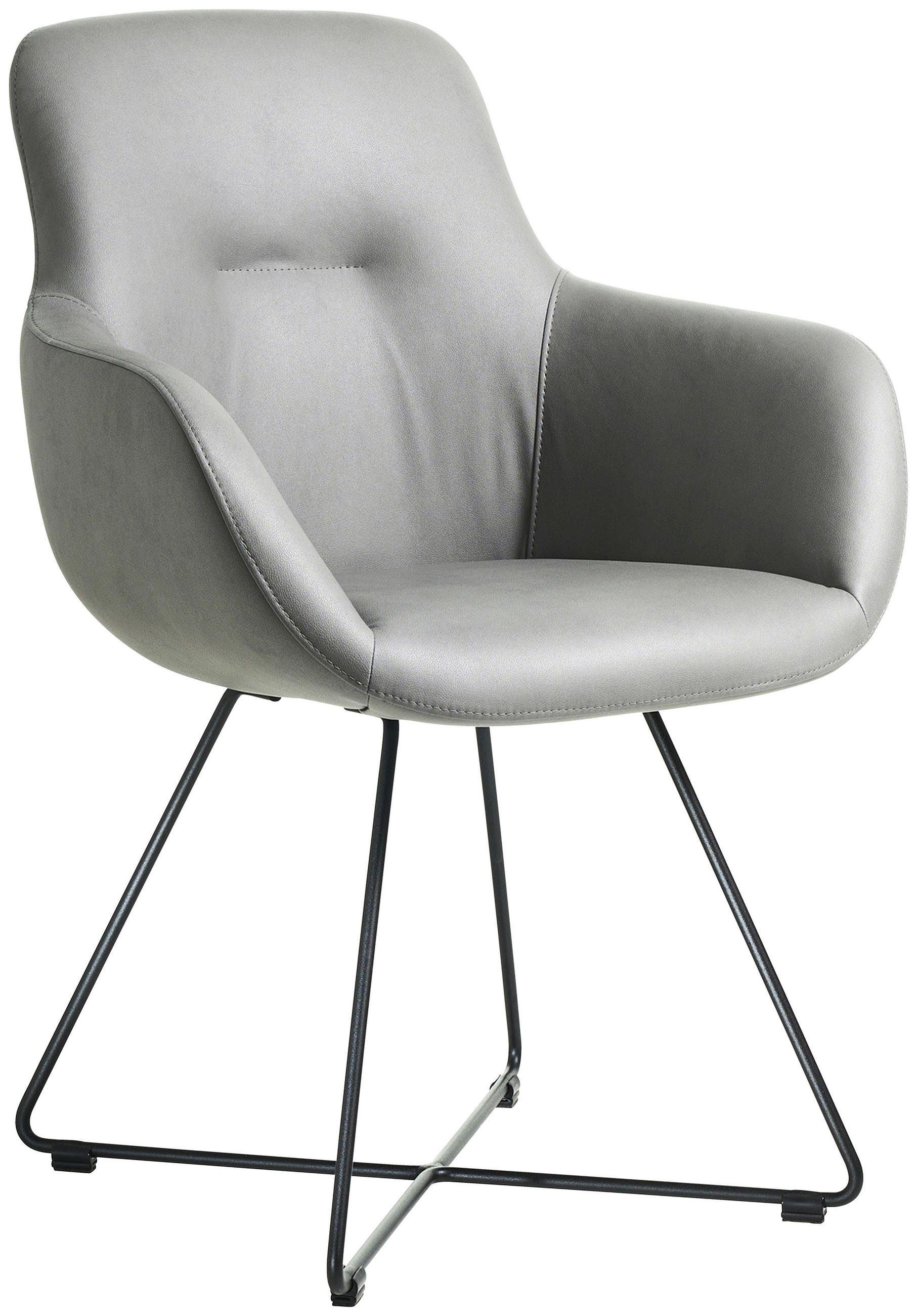ARMLEHNSTUHL  in Edelstahl Lederlook (vegan)  - Hellgrau/Schwarz, Basics, Textil/Metall (62/89/61cm) - Celina Home