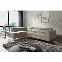 ECKSOFA MONDO Hellgrau Echtleder Lederlook  - Chromfarben/Hellgrau, Design, Leder/Textil (208/286cm) - Livetastic