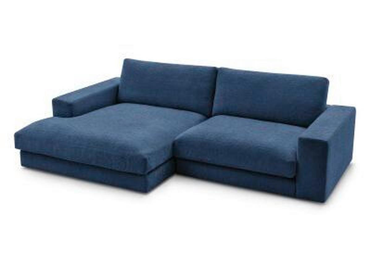 ECKSOFA Ottomane links  LEONARD  Dunkelblau Struktur  - Schwarz/Dunkelblau, MODERN, Kunststoff/Textil (159/274cm)