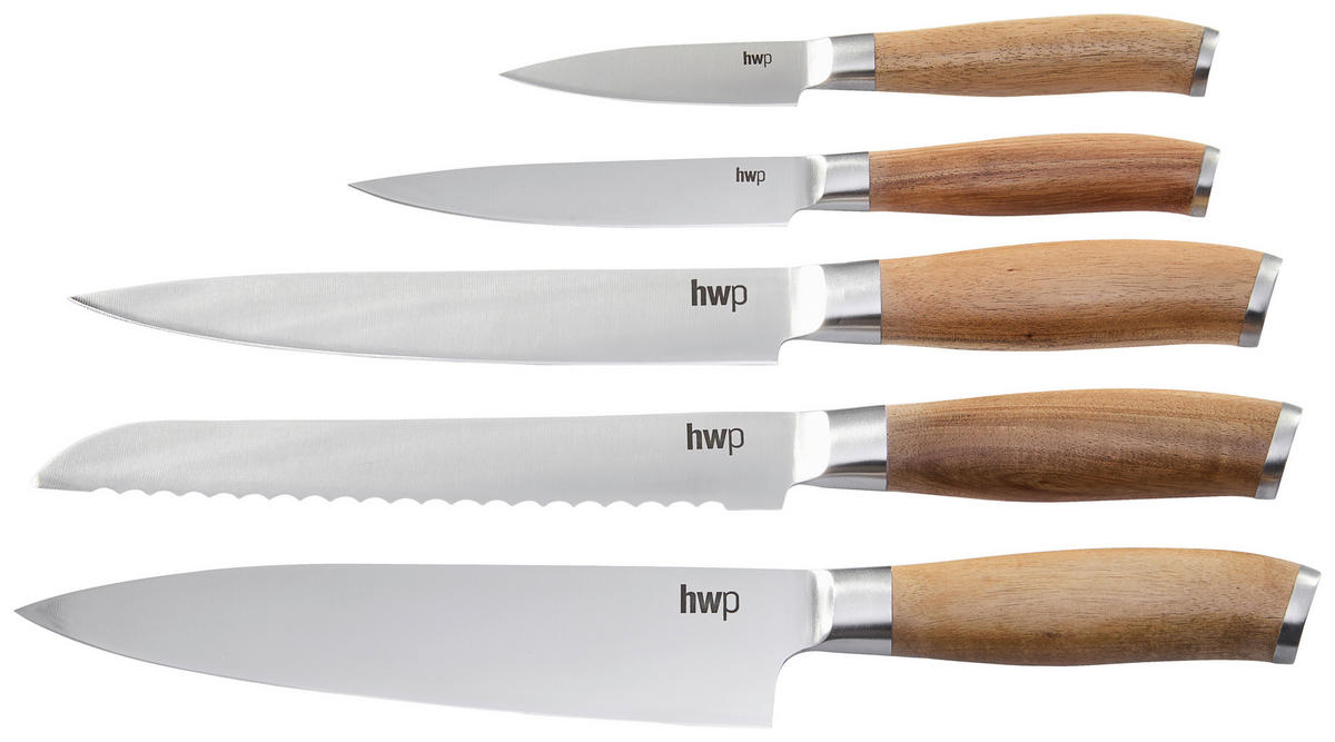 BLOC CUțITE 6 piese Toronto  - culoare lemn acacia, Konventionell, lemn/metal - Homeware Profession.