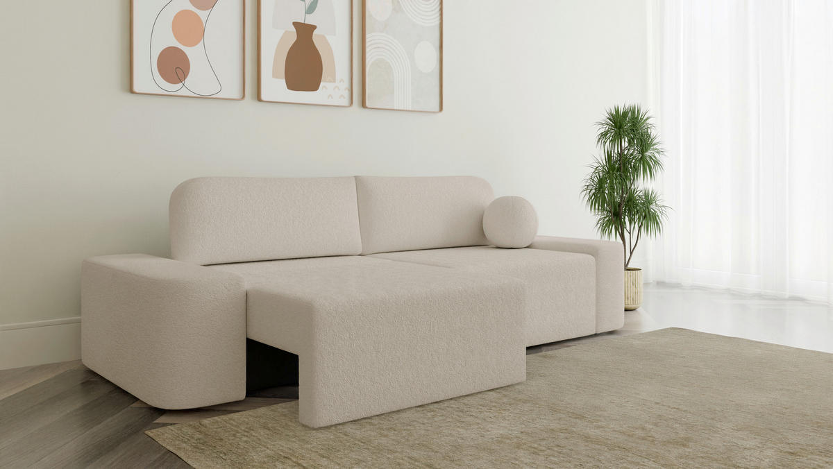 SCHLAFSOFA Bouclé Creme  - Elfenbein/Creme, Design, Kunststoff/Textil (268/85/110cm) - MID.YOU