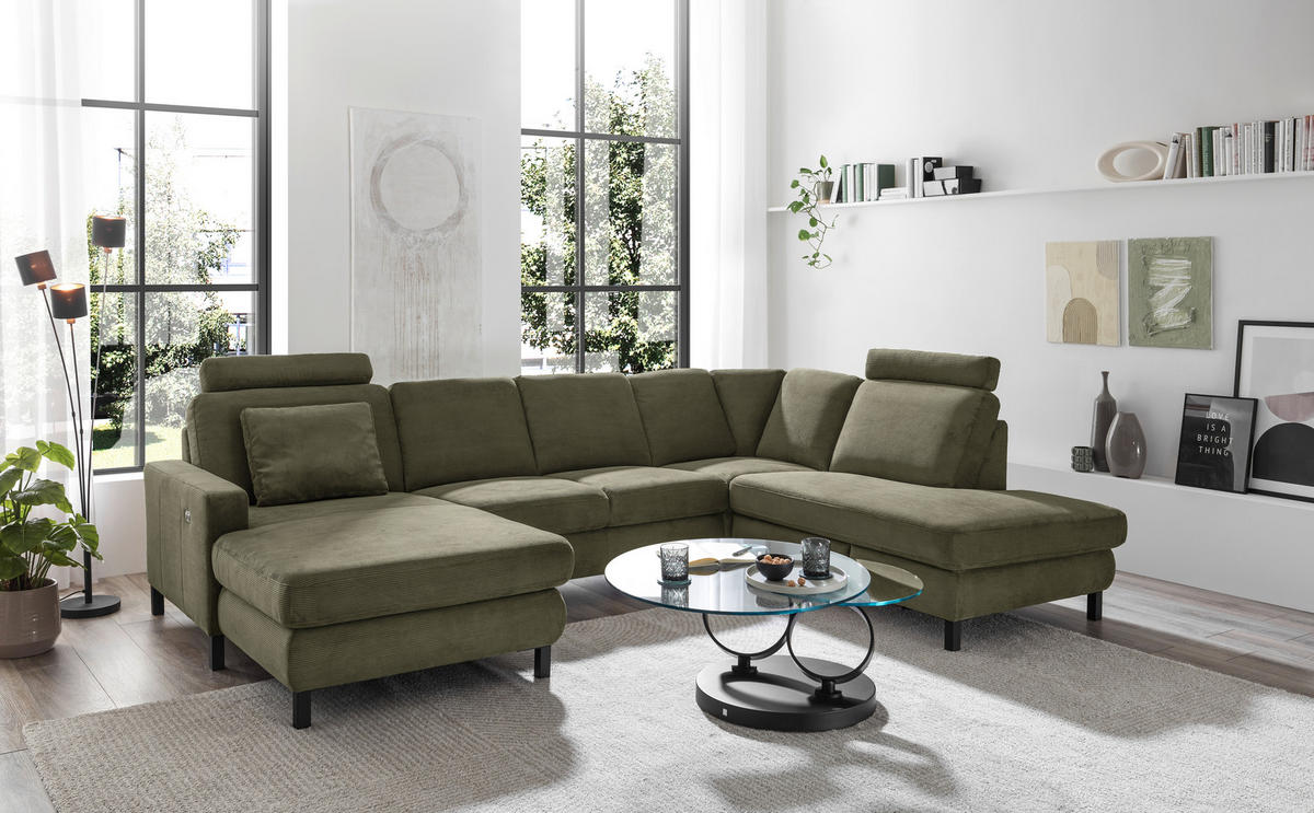 WOHNLANDSCHAFT MR 365 Olivgrün Feincord  - Schwarz/Olivgrün, Design, Textil/Metall (165/313/219cm) - Musterring