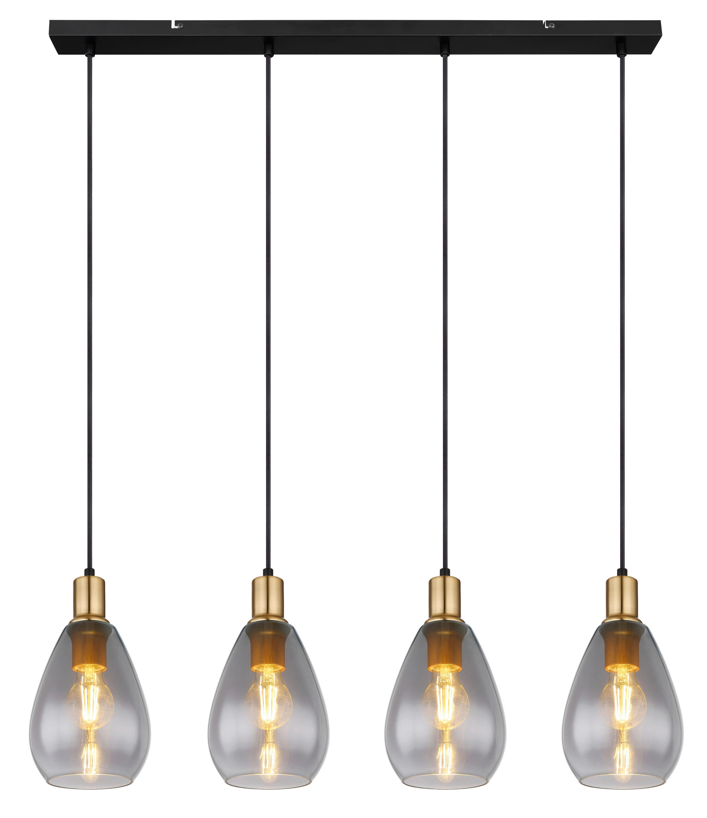 HÄNGELEUCHTE 90/15/120 cm  - Messingfarben/Schwarz, Design, Glas/Textil (90/15/120cm) - Globo