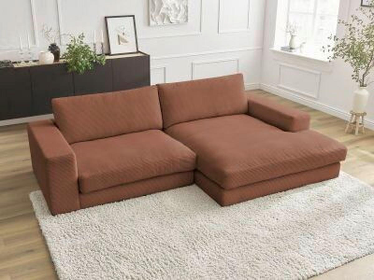 ECKSOFA  LEONARD Orange Cord  - Schwarz/Orange, MODERN, Kunststoff/Textil (274/159cm)