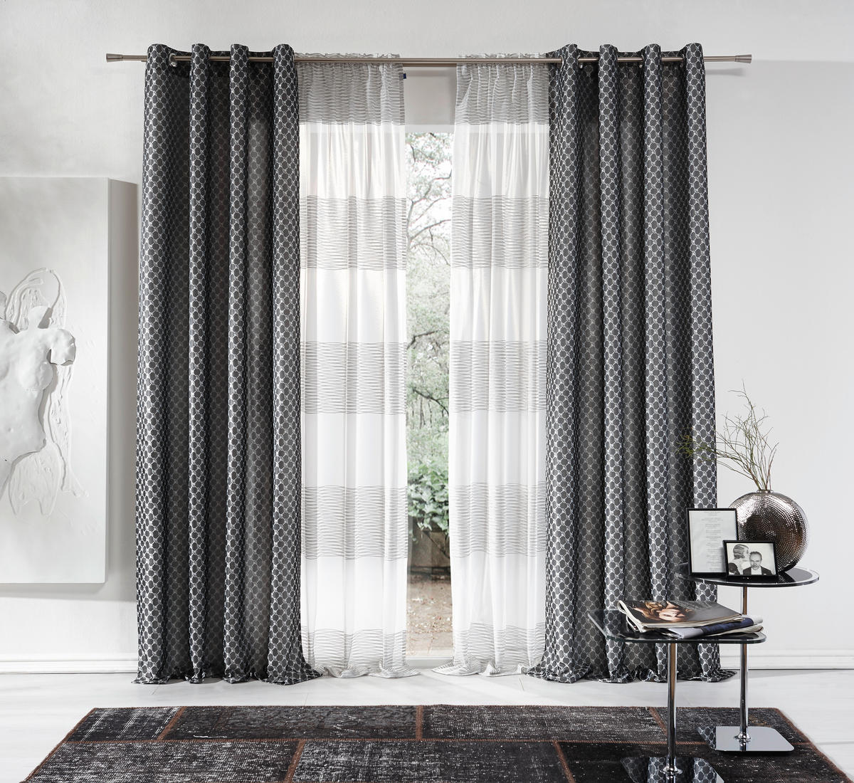 ZÁVES S OČKAMI, nepriehľadné, 140/250 cm - sivá, Design, textil (140/250cm) - Joop!