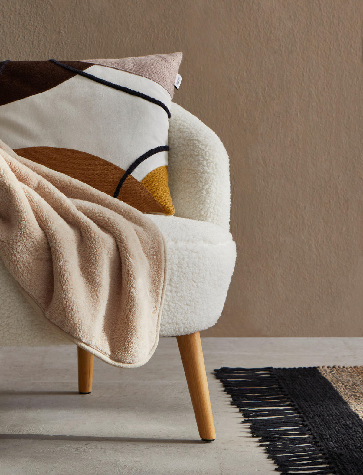 SESSEL Bouclé, Teddystoff Naturfarben, Weiß    - Weiß/Naturfarben, MODERN, Holz/Textil (74/71/72cm) - Livetastic