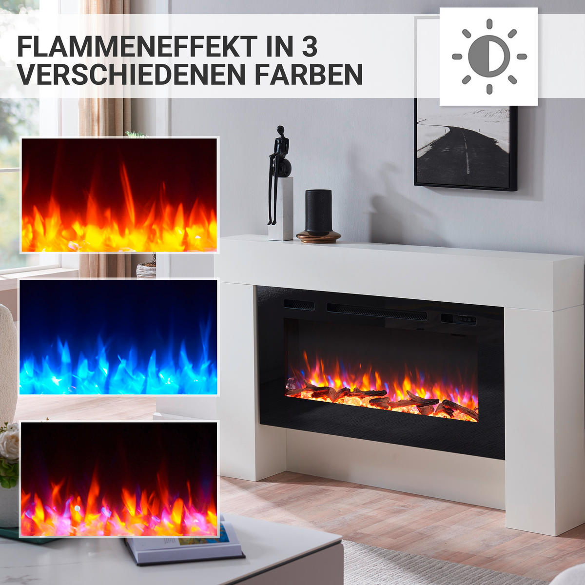 ELEKTROKAMIN - Weiß, Basics, Holzwerkstoff/Metall (156/33/34cm)