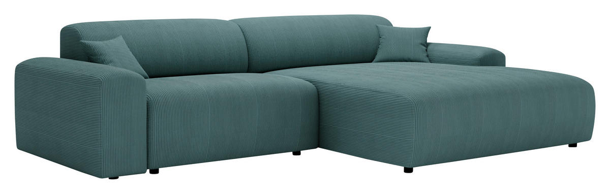 ECKSOFA in Velours, Feincord Salbeigrün  - Salbeigrün/Schwarz, Design, Kunststoff/Textil (292/178cm) - Livetastic