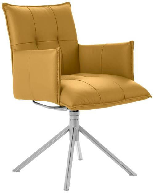 ARMLEHNSTUHL  in Echtleder pigmentiert  - Edelstahlfarben/Gelb, Design, Leder/Metall (55/85/65cm) - Valnatura