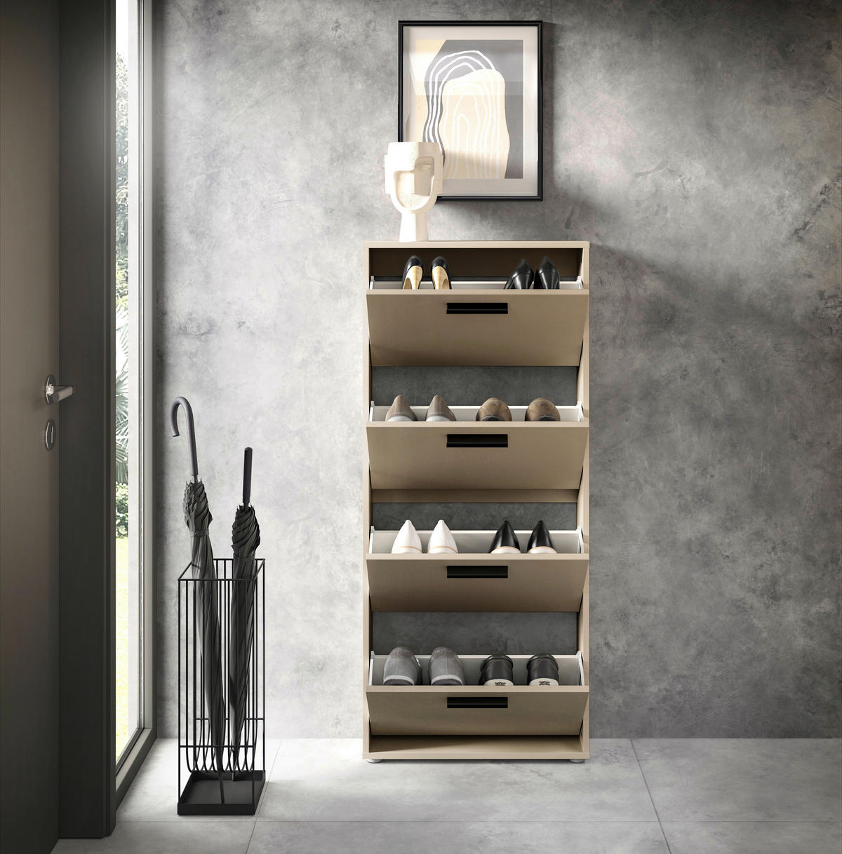 BILLENŐS CIPŐSSZEKRÉNY 59/136/17 cm  - kasmírszínű/fekete, Design, műanyag/faalapú anyag (59/136/17cm) - Carryhome