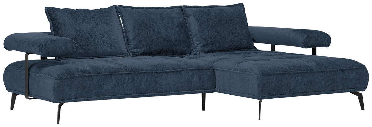 ECKSOFA Dunkelblau Webstoff  - Schwarz/Dunkelblau, Design, Textil/Metall (266/180cm) - Welnova
