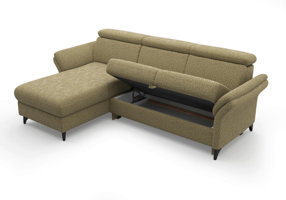 ECKSOFA GLENDALE E in Chenille Olivgrün  166/253 cm  - Schwarz/Olivgrün, KONVENTIONELL, Textil/Metall (166/253cm) - Sit & More