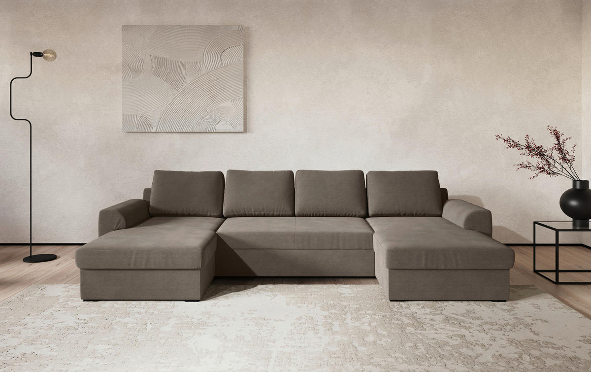 SJEDEĆA GARNITURA tekstil  taupe   - crna/taupe, Trend, tekstil/plastika (154/327/86cm) - MID.YOU