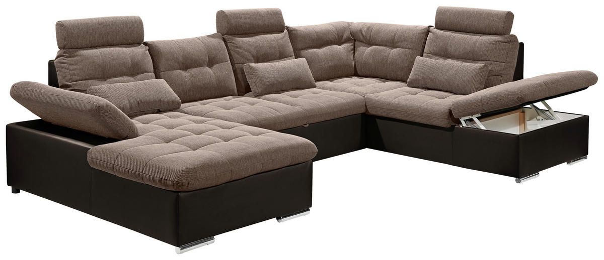 WOHNLANDSCHAFT Dunkelbraun, Hellbraun Webstoff  - Hellbraun/Dunkelbraun, MODERN, Textil (170/324/218cm) - MID.YOU