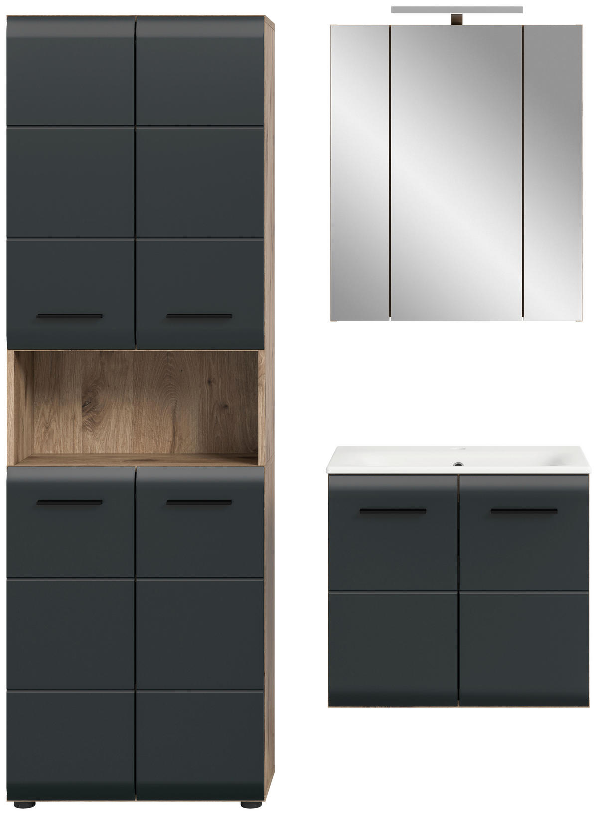 BADEZIMMER 3-teilig  in 120 cm  - Eiche dunkel/Schwarz, Basics, Keramik/Holzwerkstoff (120cm) - MID.YOU