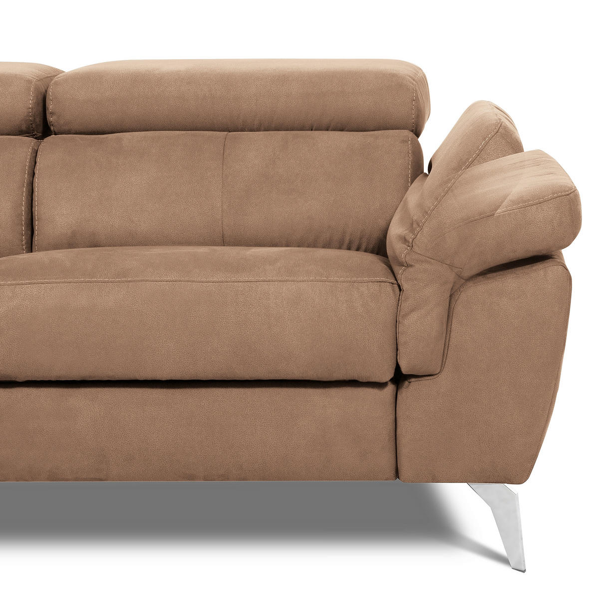 ECKSOFA SONO in Lederlook Hellbraun Bettkasten, Armteilverstellung, Kopfteilverstellung  210/265 cm  - Chromfarben/Hellbraun, Design, Textil/Metall (210/265cm) - Livetastic