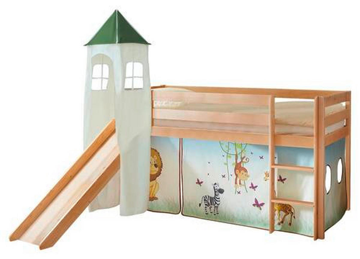 SPIELBETT Absturzsicherung, Leiter, Rutsche, Turm, Vorhang 90/200 cm  in Multicolor, Kieferfarben  - Multicolor/Kieferfarben, Natur, Holz (90/200cm) - MID.YOU