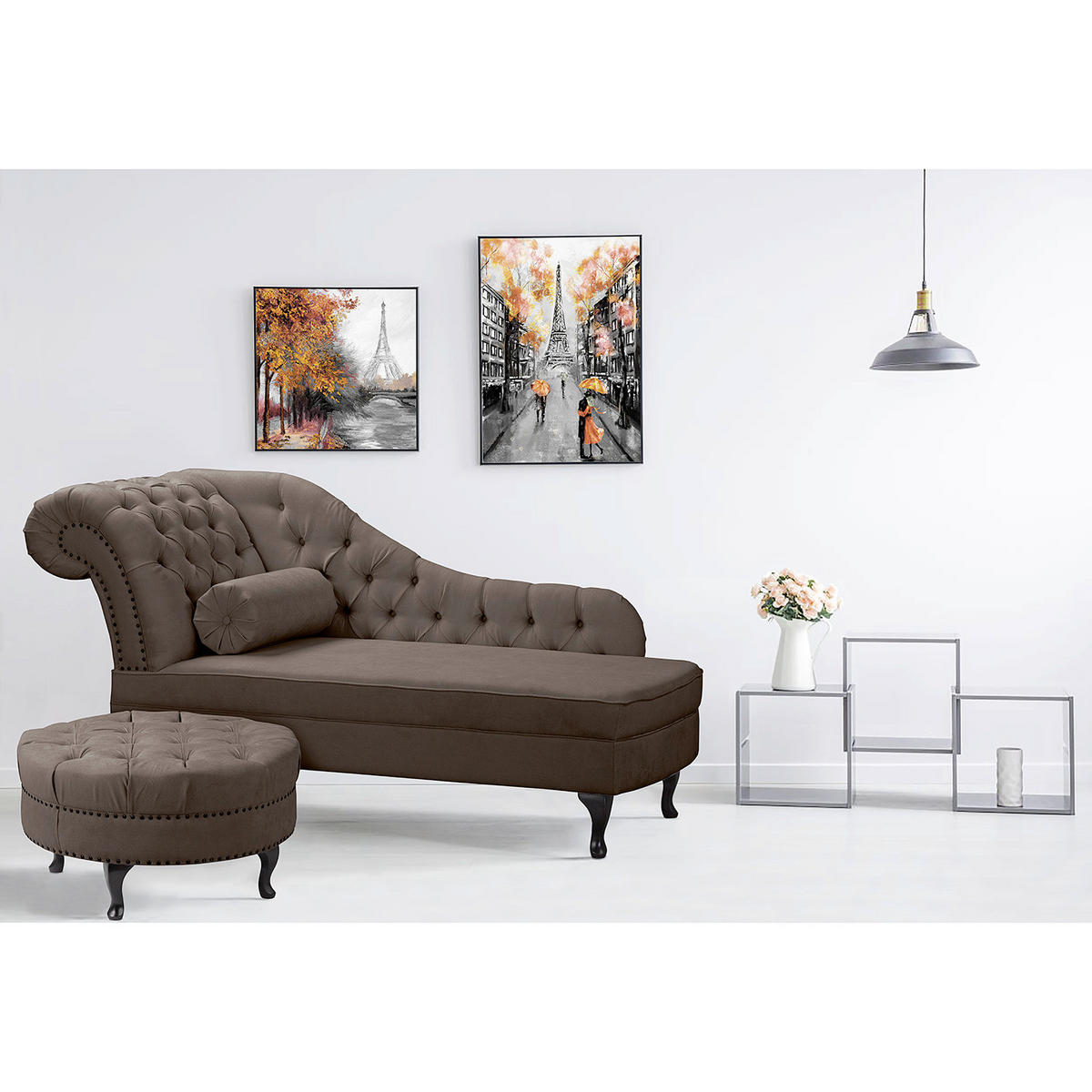 RÉCAMIERE Mikrofaser Graubraun  - Graubraun/Braun, Design, Holz/Textil (185/93/75cm) - Livetastic