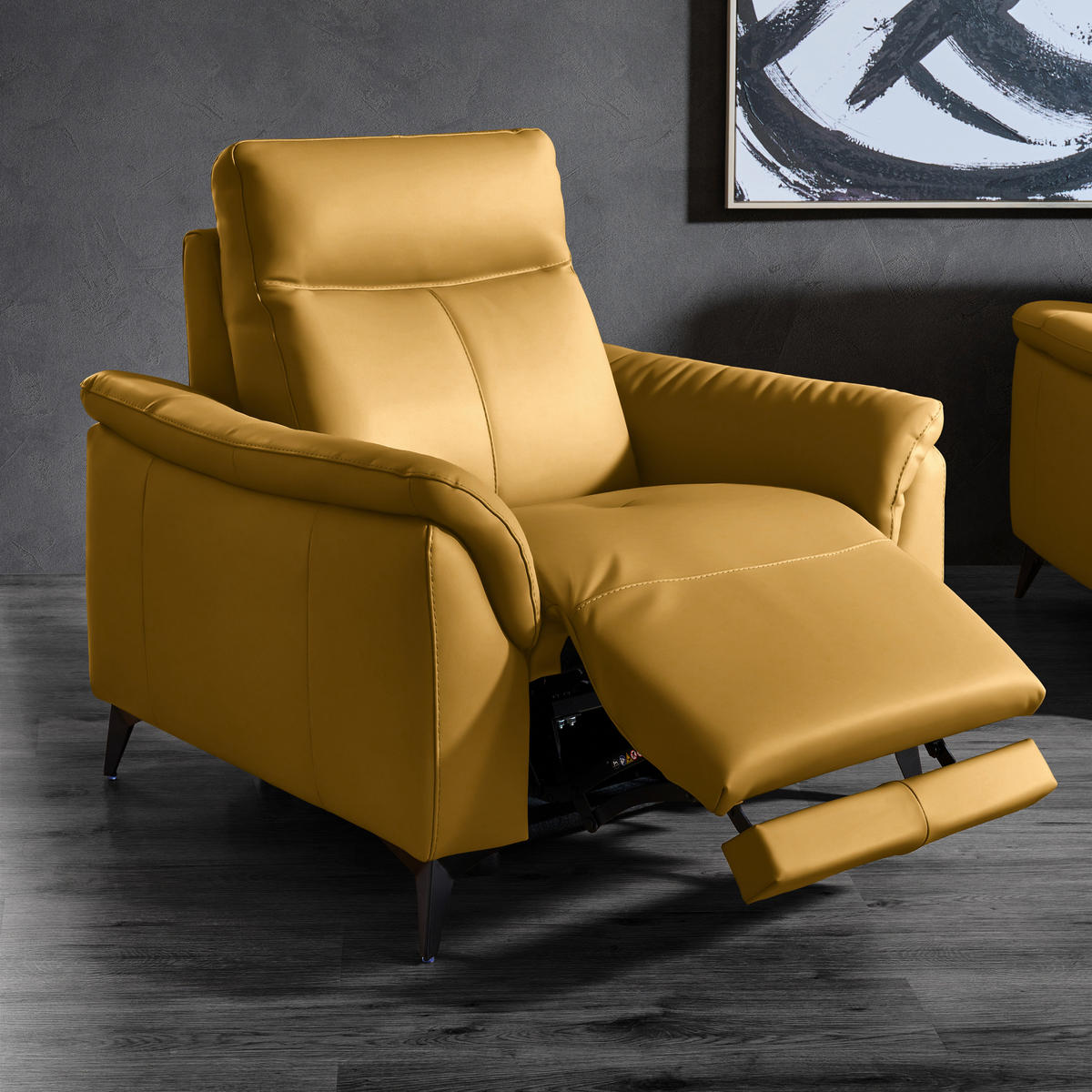 SESSEL Echtleder Currygelb  - Currygelb/Schwarz, Design, Leder/Metall (107/105/98cm) - Belluti