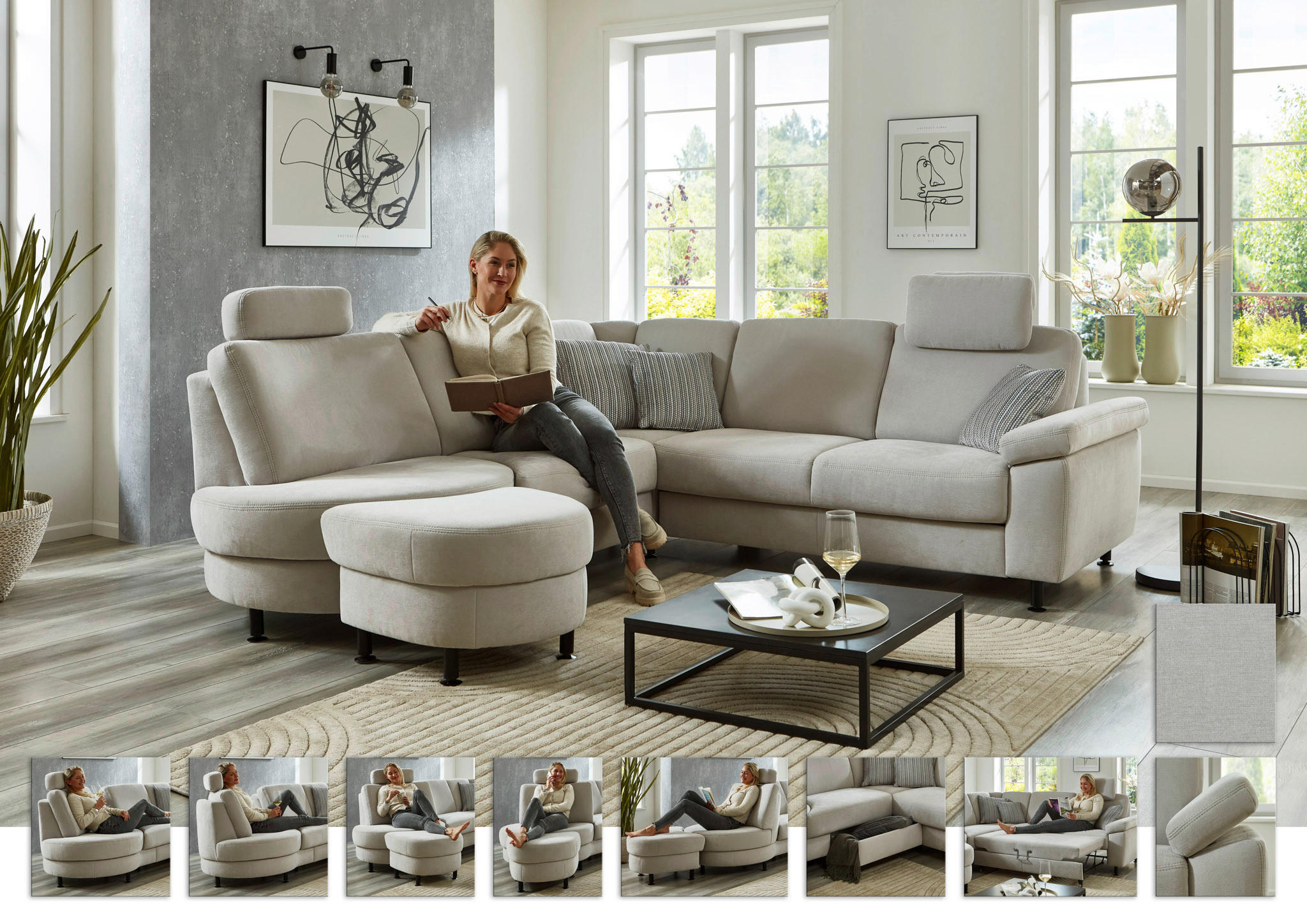 HOCKER Flachgewebe Hellgrau  - Hellgrau/Schwarz, KONVENTIONELL, Textil/Metall (68/47/62cm) - Beldomo Comfort