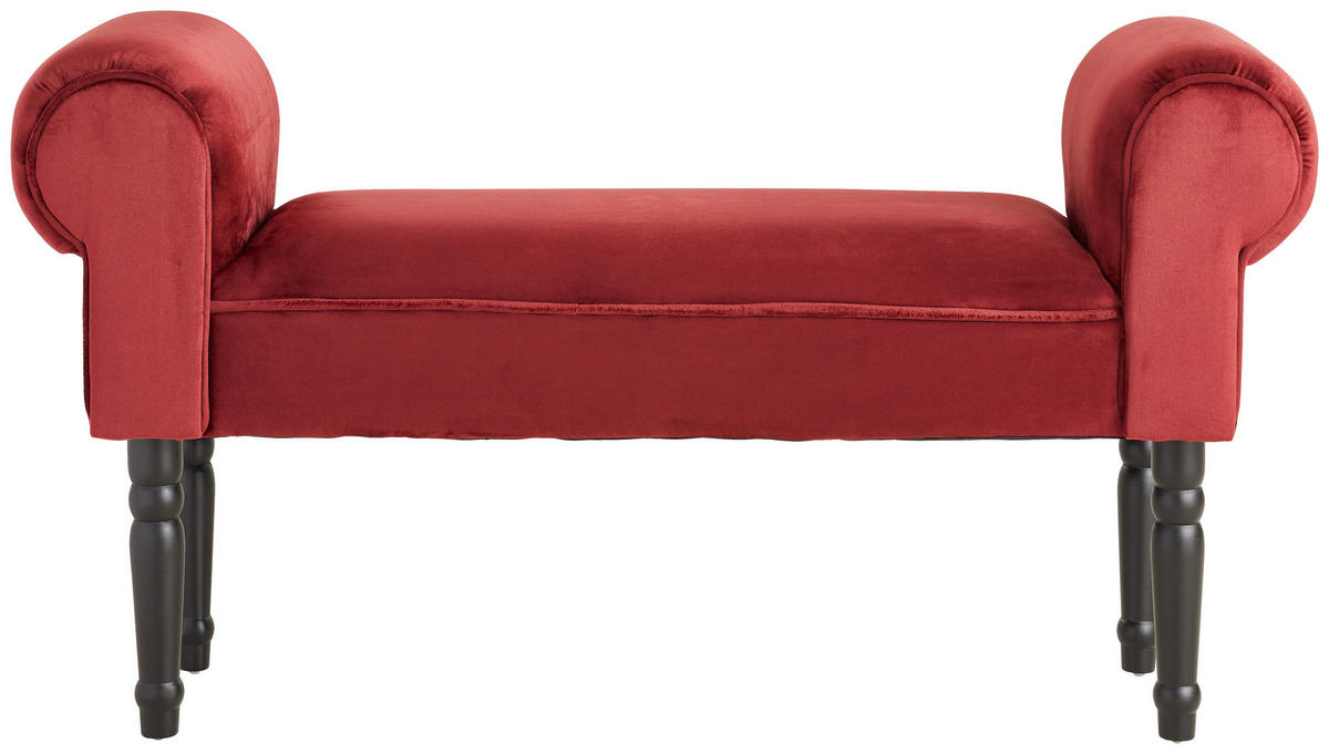 HOCKER Samt Kiefer Schwarz, Weinrot  - Weinrot/Schwarz, Trend, Holz/Textil (100/54/30cm) - Xora