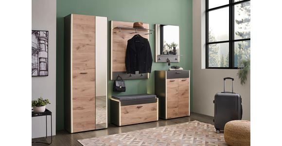 GARDEROBENBANK in 86/43/37 cm - Eichefarben/Grau, Design, Holzwerkstoff/Kunststoff (86/43/37cm) - Hom`in