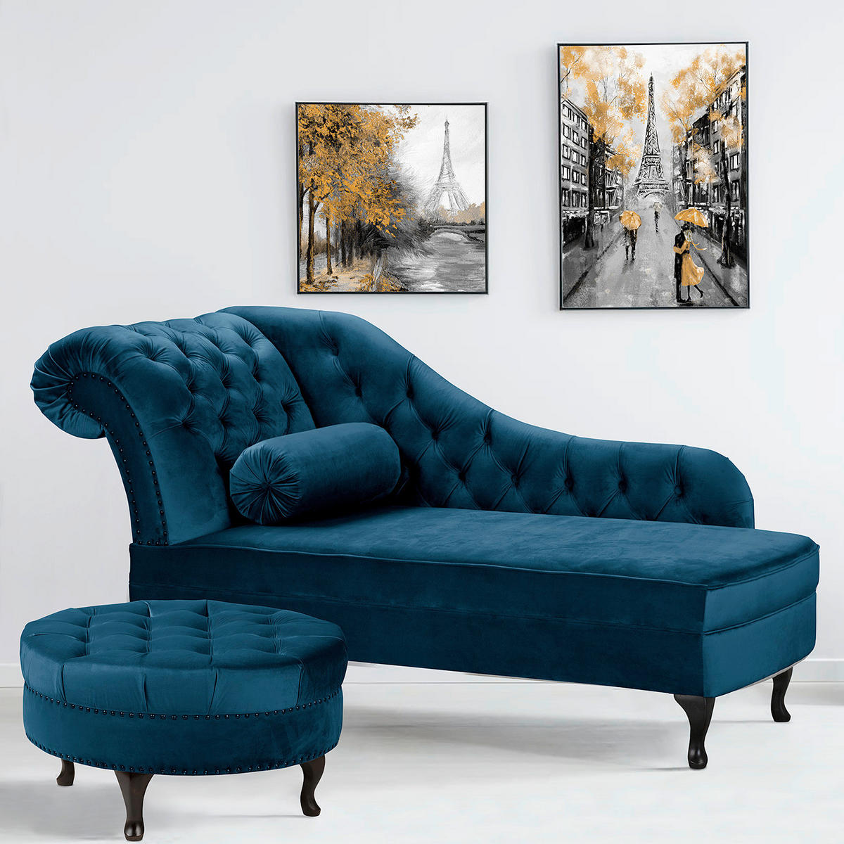 HOCKER Textil Dunkelblau  - Braun/Dunkelblau, Design, Holz/Textil (80/45/80cm) - Livetastic