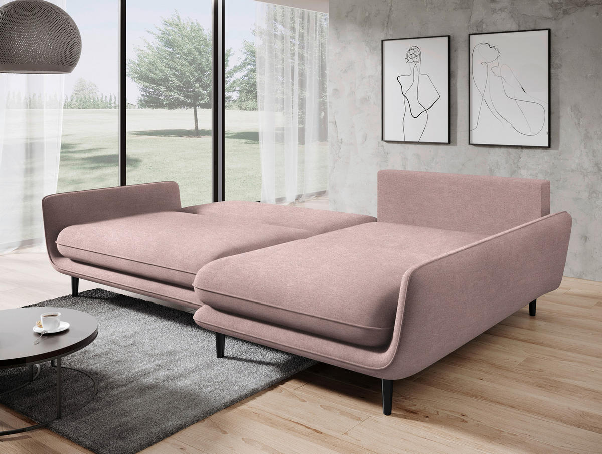 ECKSOFA in Velours Altrosa  - Schwarz/Altrosa, Design, Holz/Textil (260/167cm) - Welnova