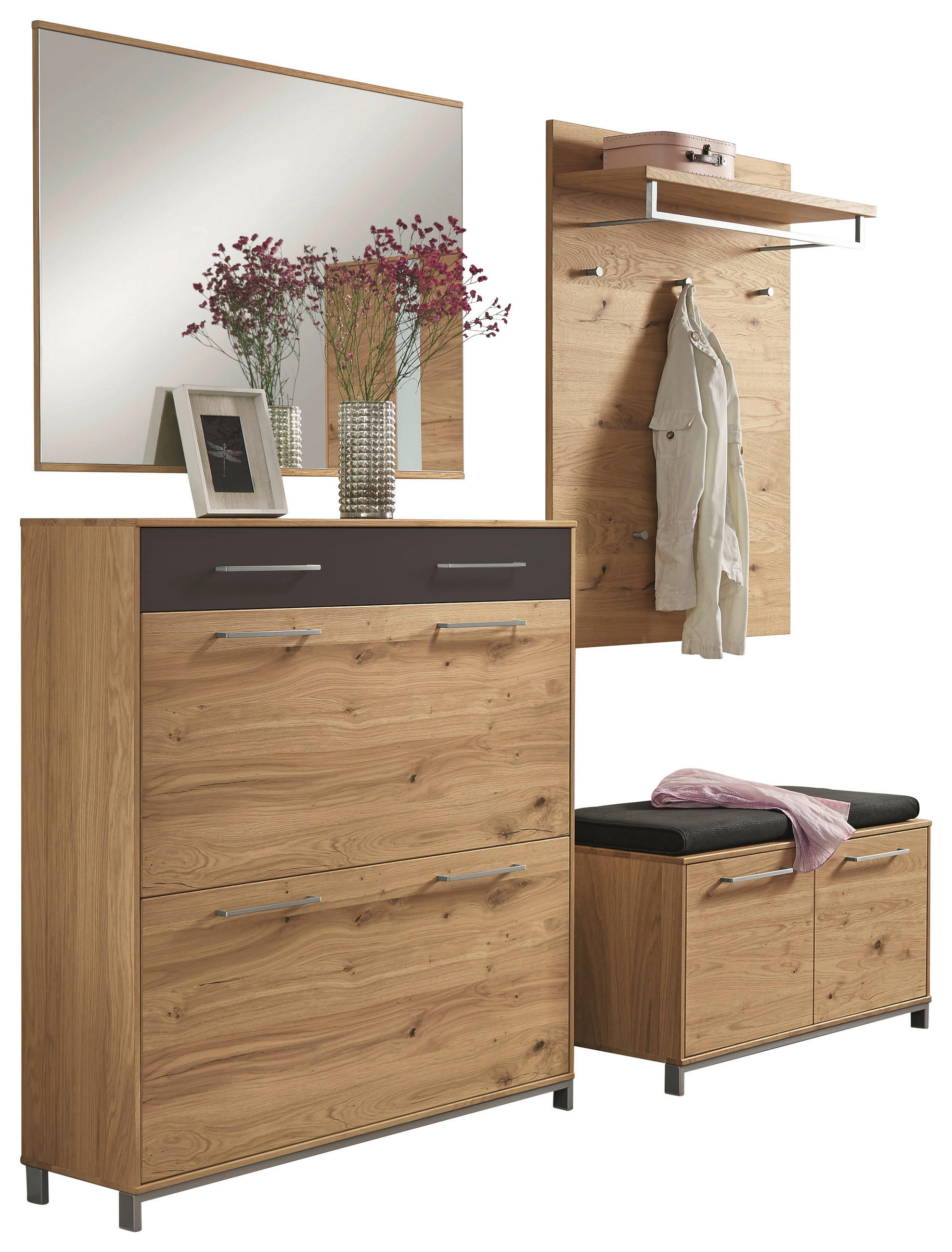 GARDEROBE Anthrazit, Eichefarben - Eichefarben/Anthrazit, Design, Glas/Holz (195/195/40cm)