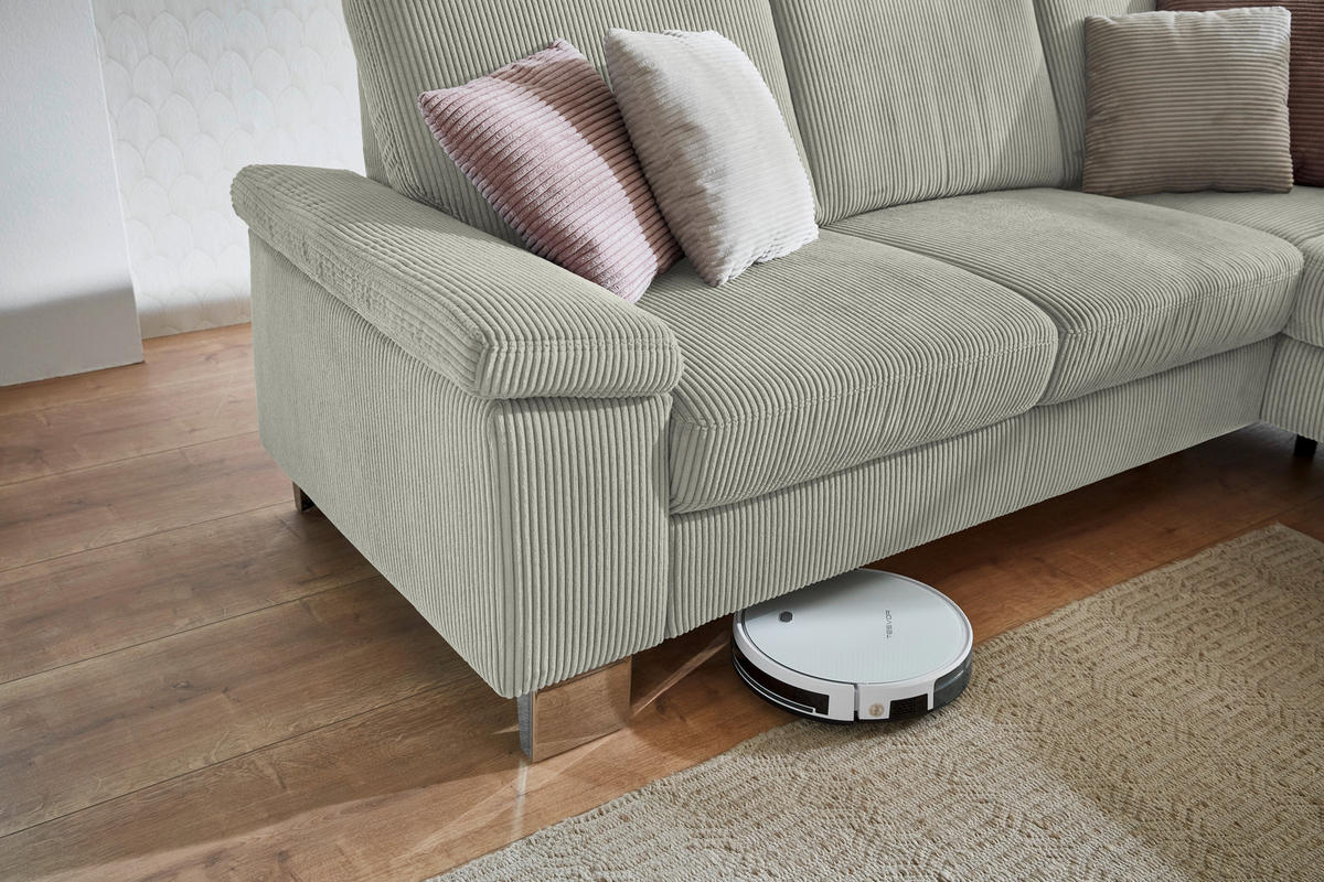ECKSOFA in Cord Greige  - Edelstahlfarben/Greige, Konventionell, Textil/Metall (248/200cm) - Beldomo System