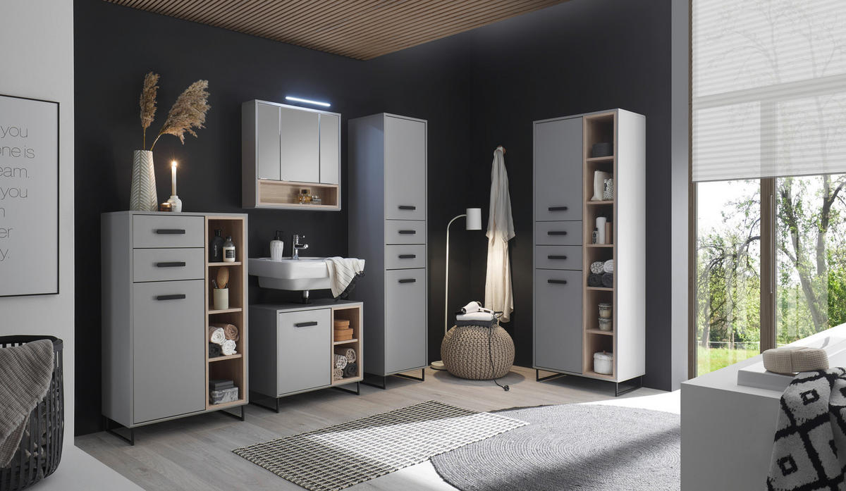 HOCHSCHRANK 65/185/38 cm  - Schwarz/Grau, Natur, Holzwerkstoff/Kunststoff (65/185/38cm) - home24