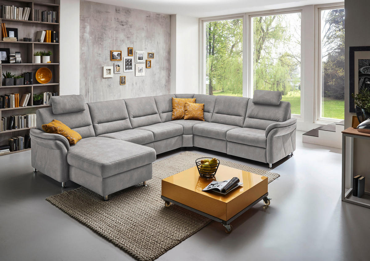 WOHNLANDSCHAFT in Mikrofaser Ecru  - Ecru/Alufarben, Konventionell, Textil/Metall (173/330/262cm) - Beldomo System