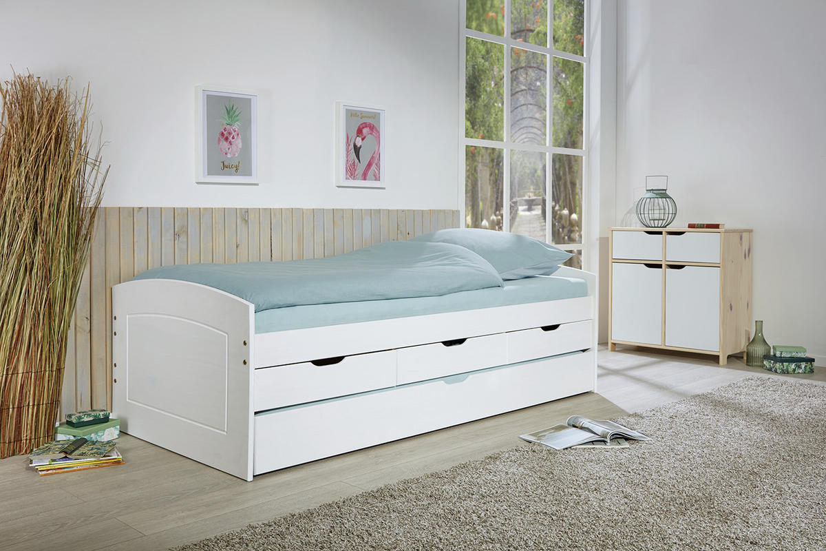STAURAUMBETT 90/200 cm  in Weiß  - Weiß, LIFESTYLE, Holz (90/200cm) - Carryhome