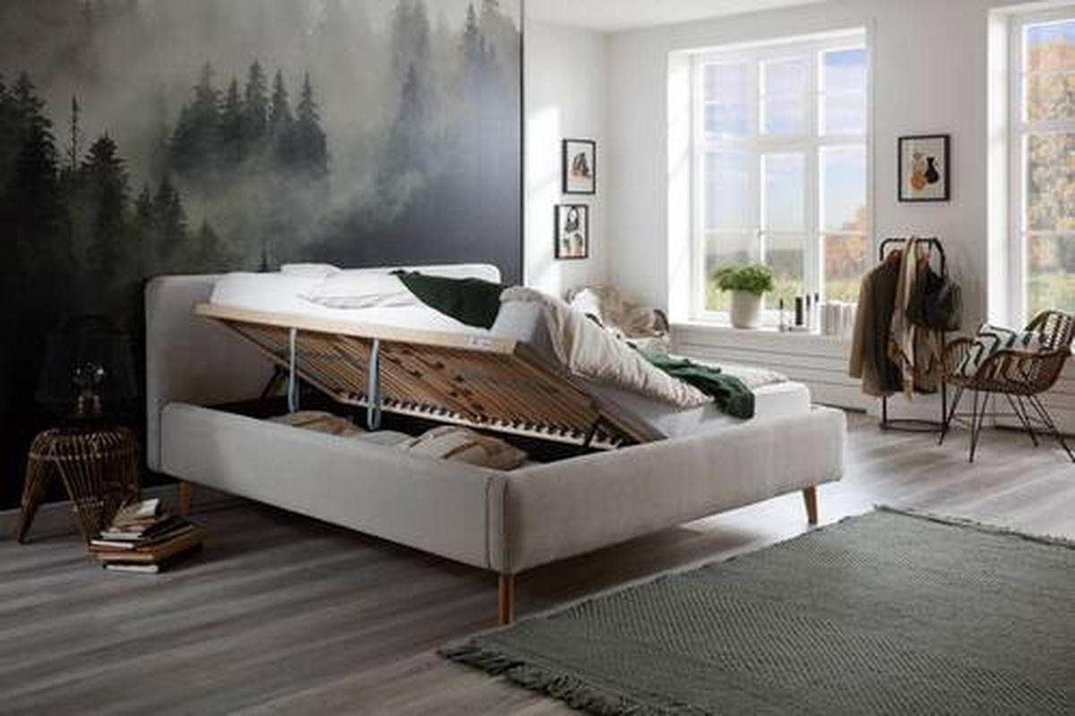 POLSTERBETT gepolstertes Kopfteil, Bettkasten, Lattenroste 180/200 cm  in Beige  - Beige/Naturfarben, Design, Holz/Textil (180/200cm) - Xora