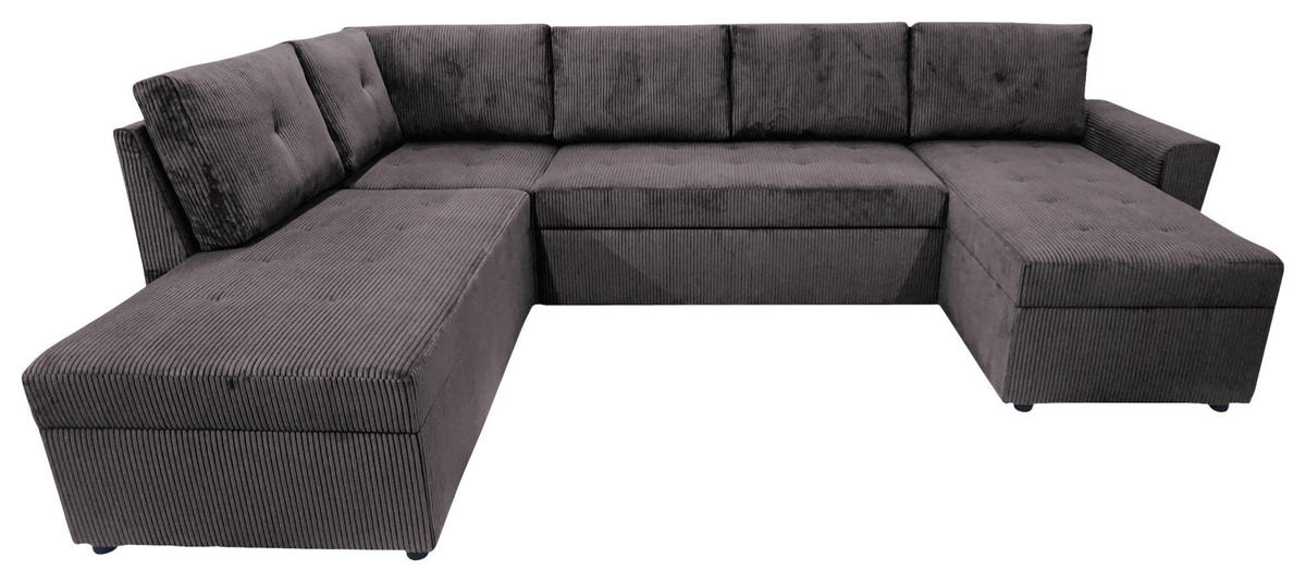 WOHNLANDSCHAFT TERMOLI Graubraun Cord  - Graubraun/Schwarz, Design, Kunststoff/Textil (155/296/155cm) - MID.YOU